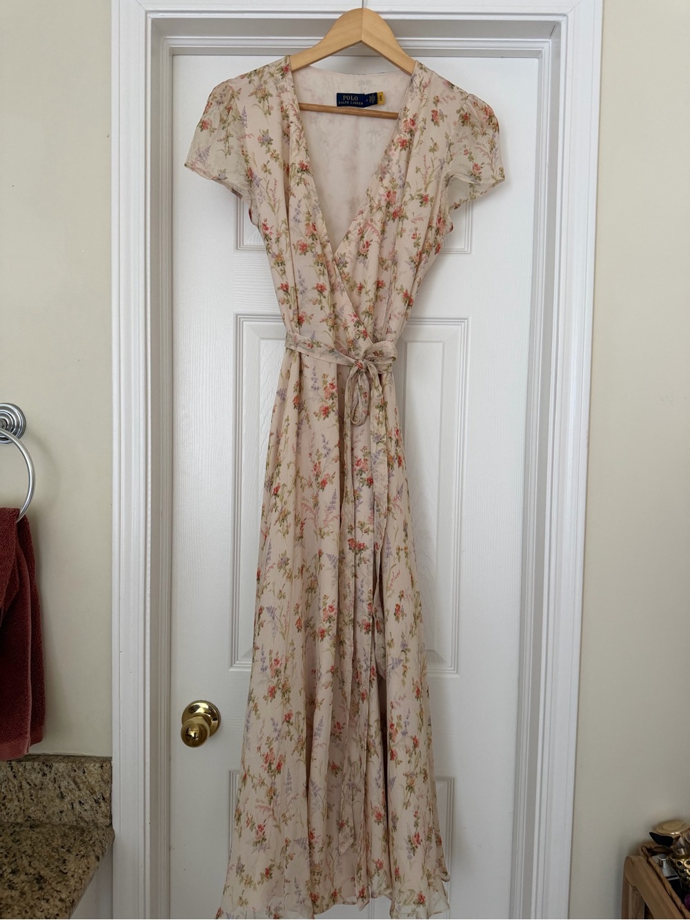 Ralph Lauren Cream Floral Wrap Midi Dress
